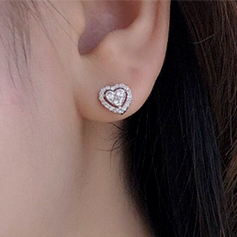 Sparkling Heart Stud Earrings