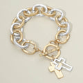 Layered Cross Charm Toggle Bracelet