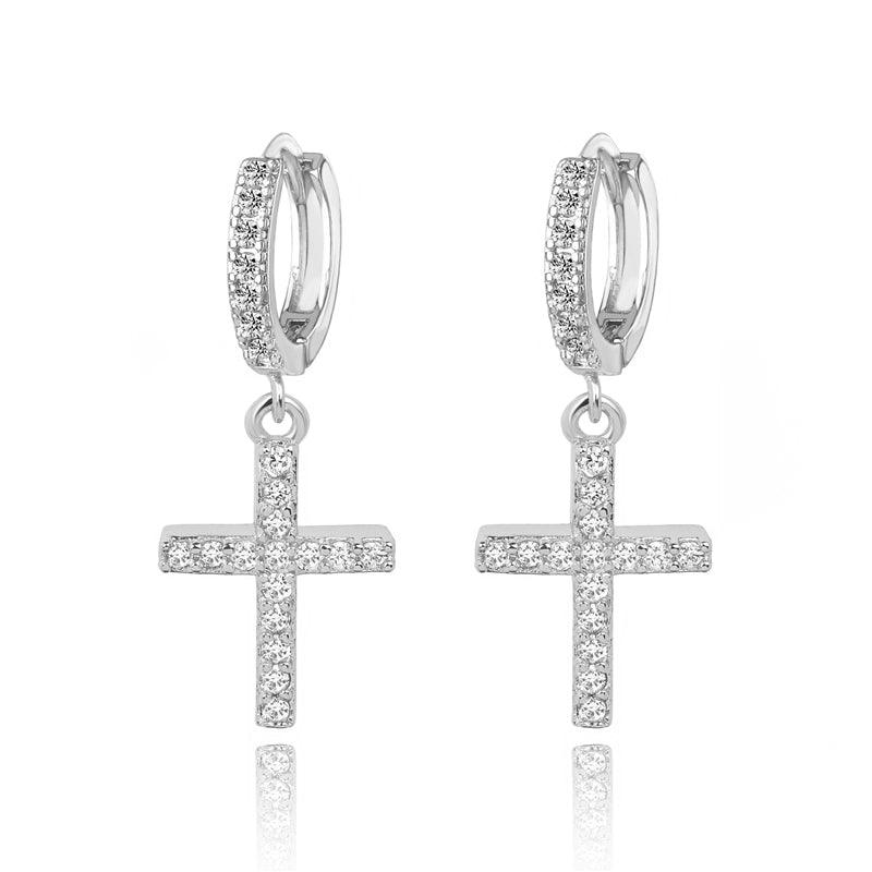 Pavé CZ Cross Drop Earrings