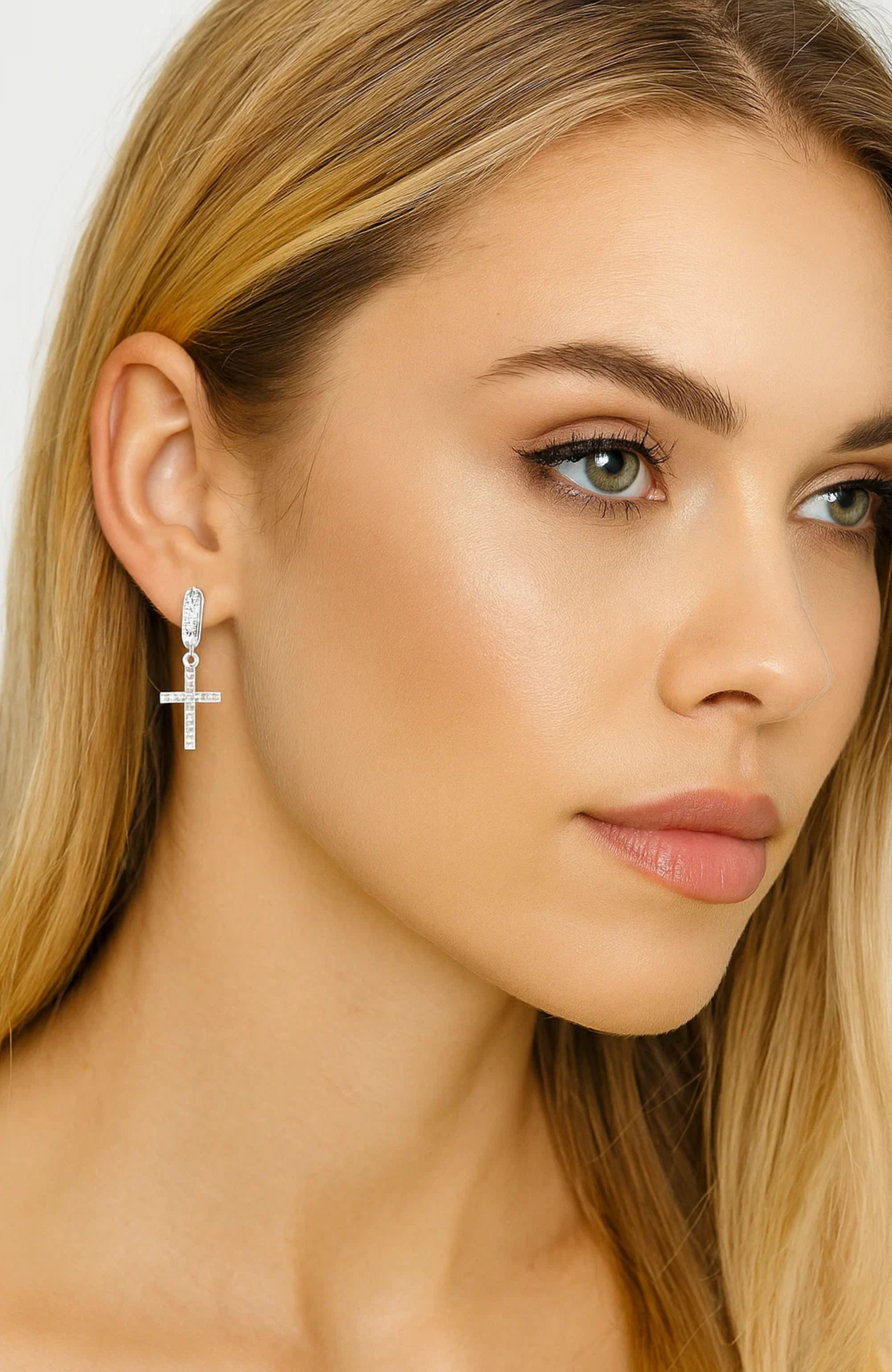 Pavé CZ Cross Drop Earrings