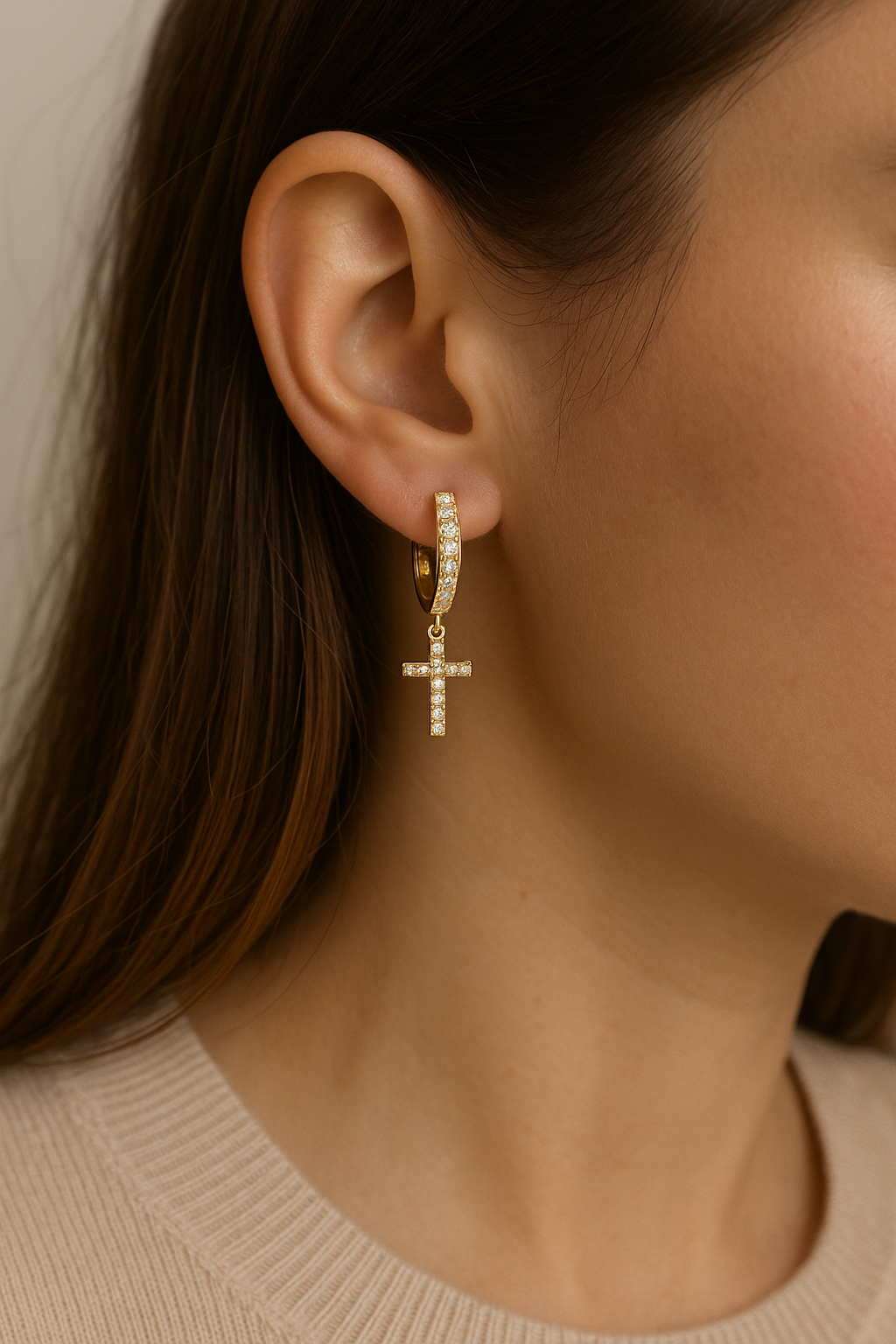 Pavé CZ Cross Drop Earrings