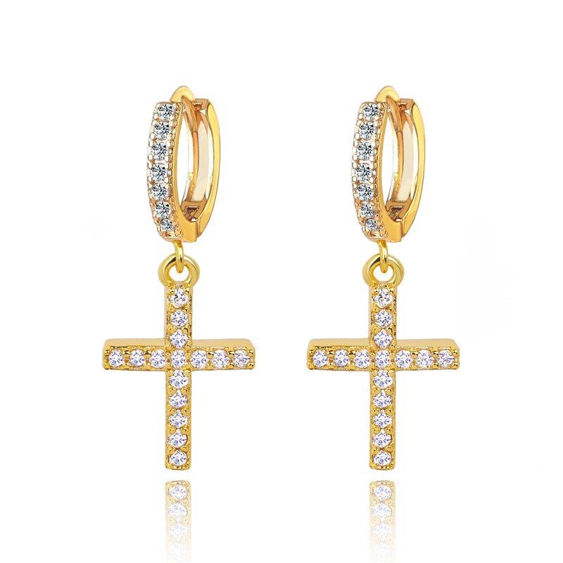 Pavé CZ Cross Drop Earrings