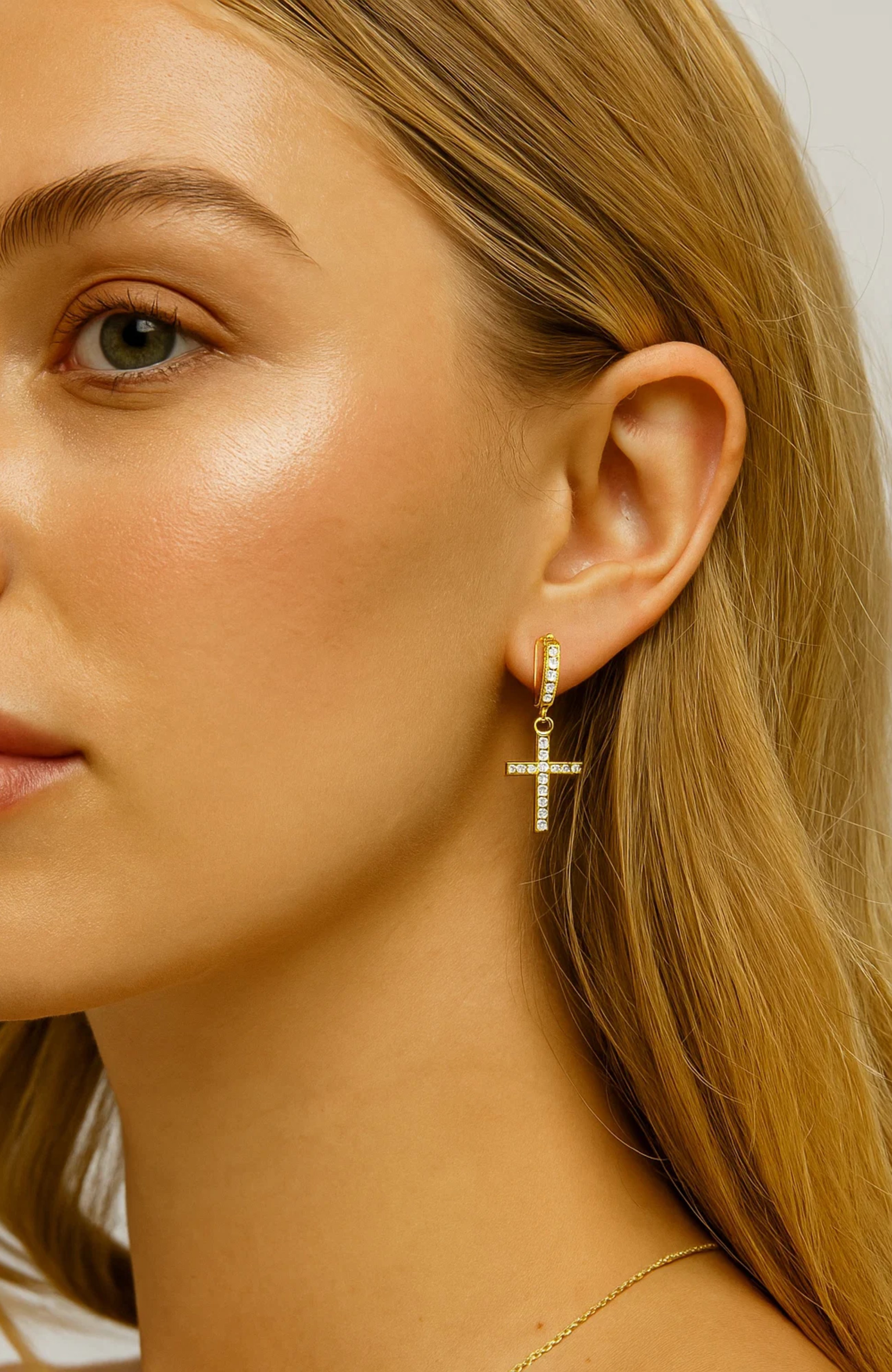 Pavé CZ Cross Drop Earrings