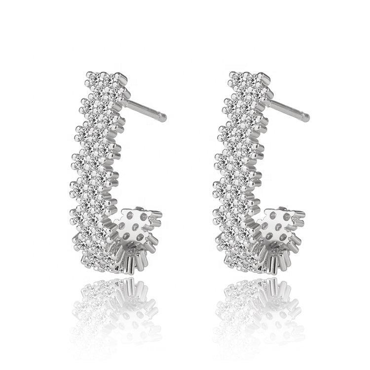 Pavé CZ J-Hoop Earrings