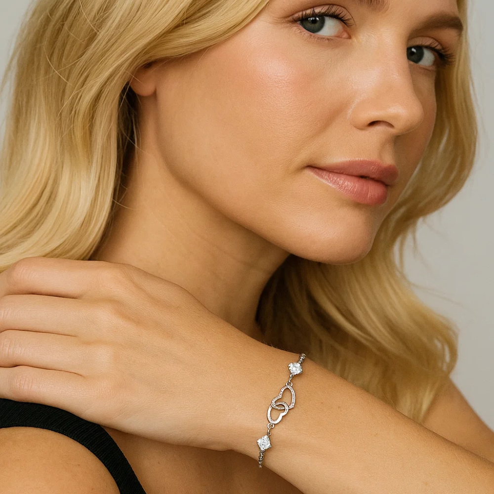 Interlocking Hearts CZ Bracelet