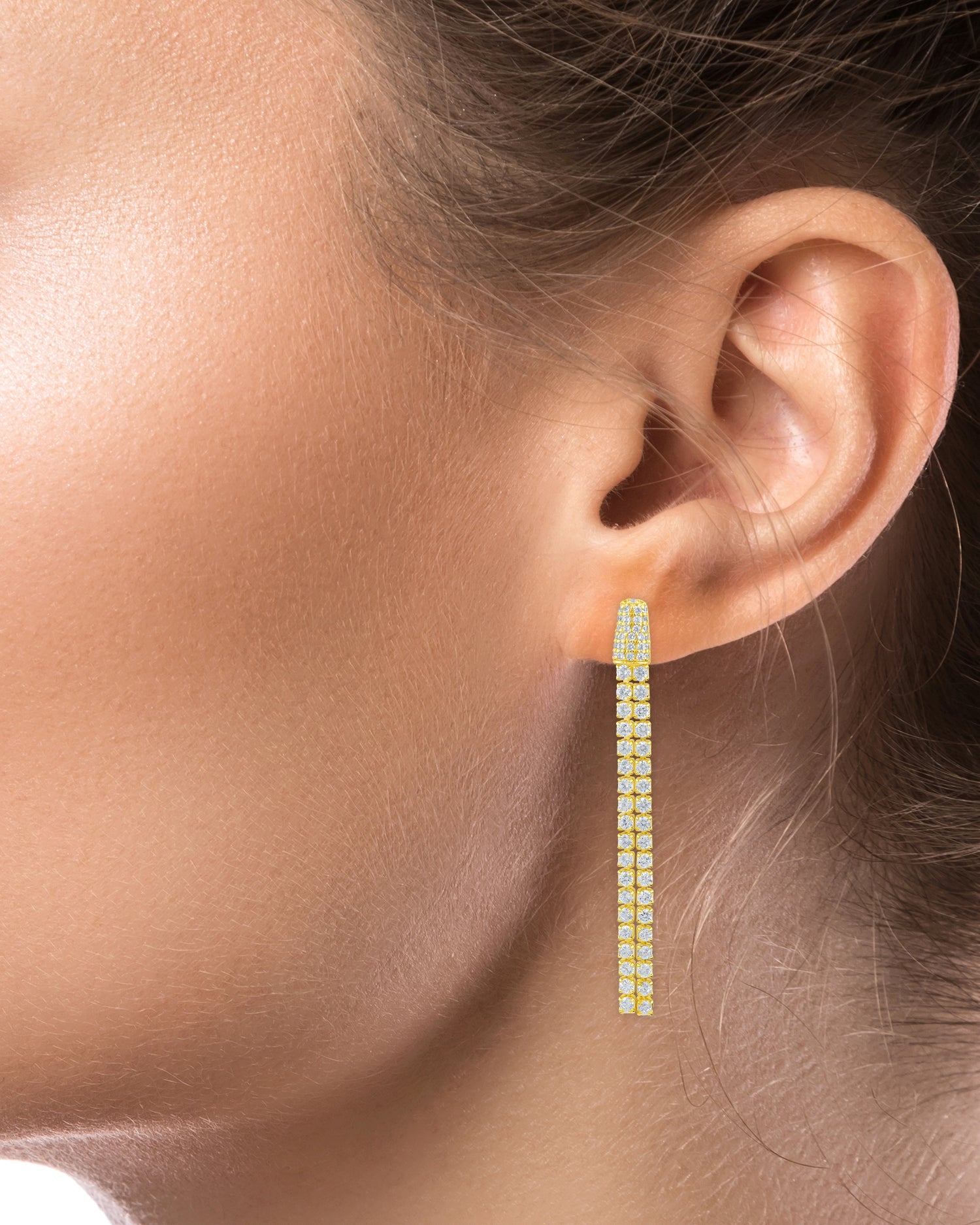 Pavé CZ Double-Strand Drop Earrings