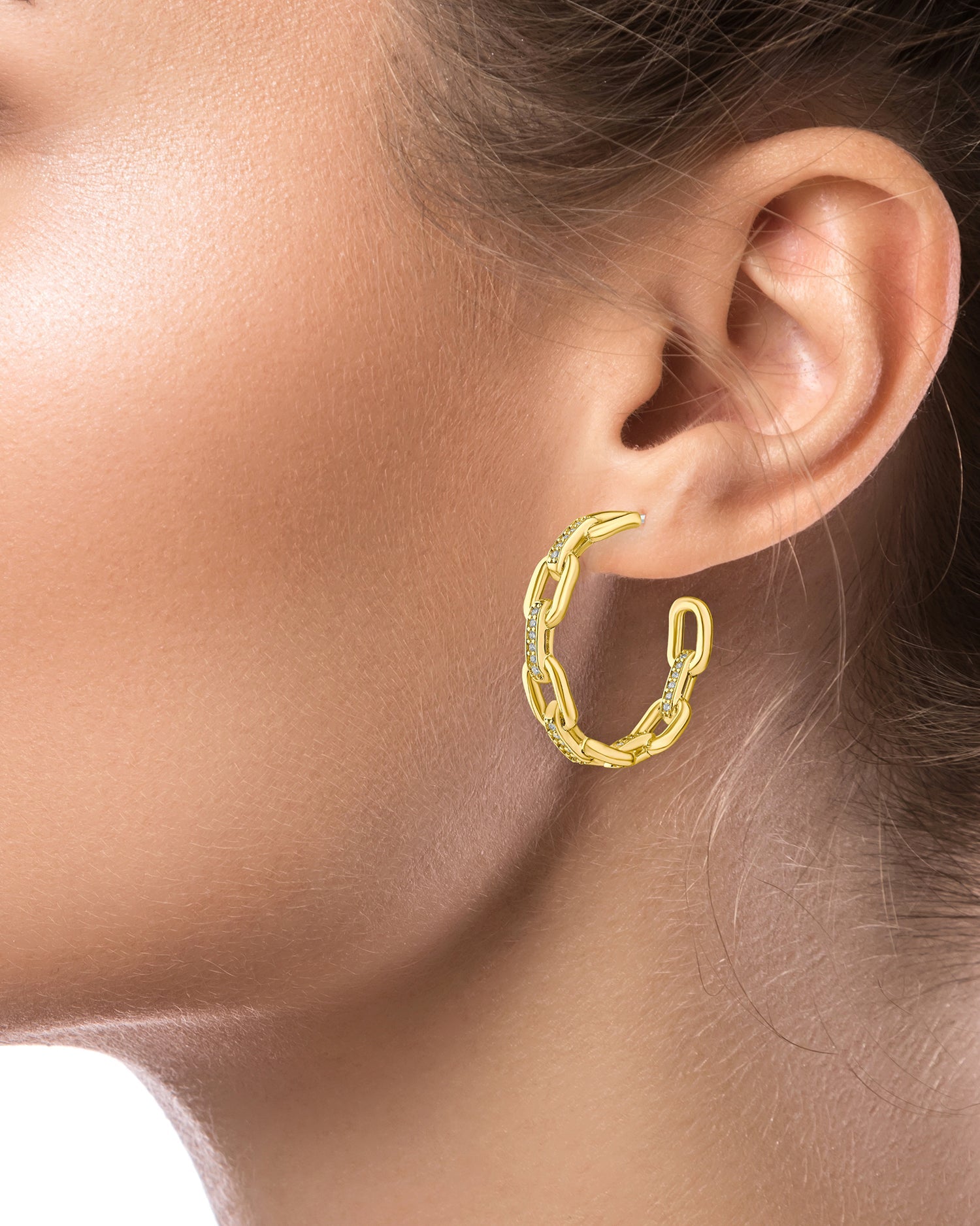 Chain-Link Pavé Hoop Earrings
