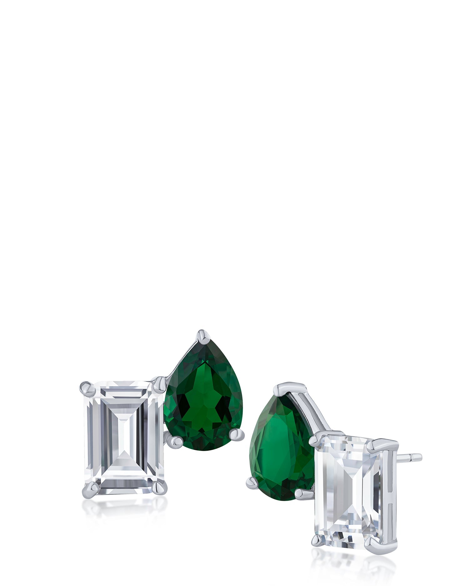 Emerald & Pear CZ Stud Earrings