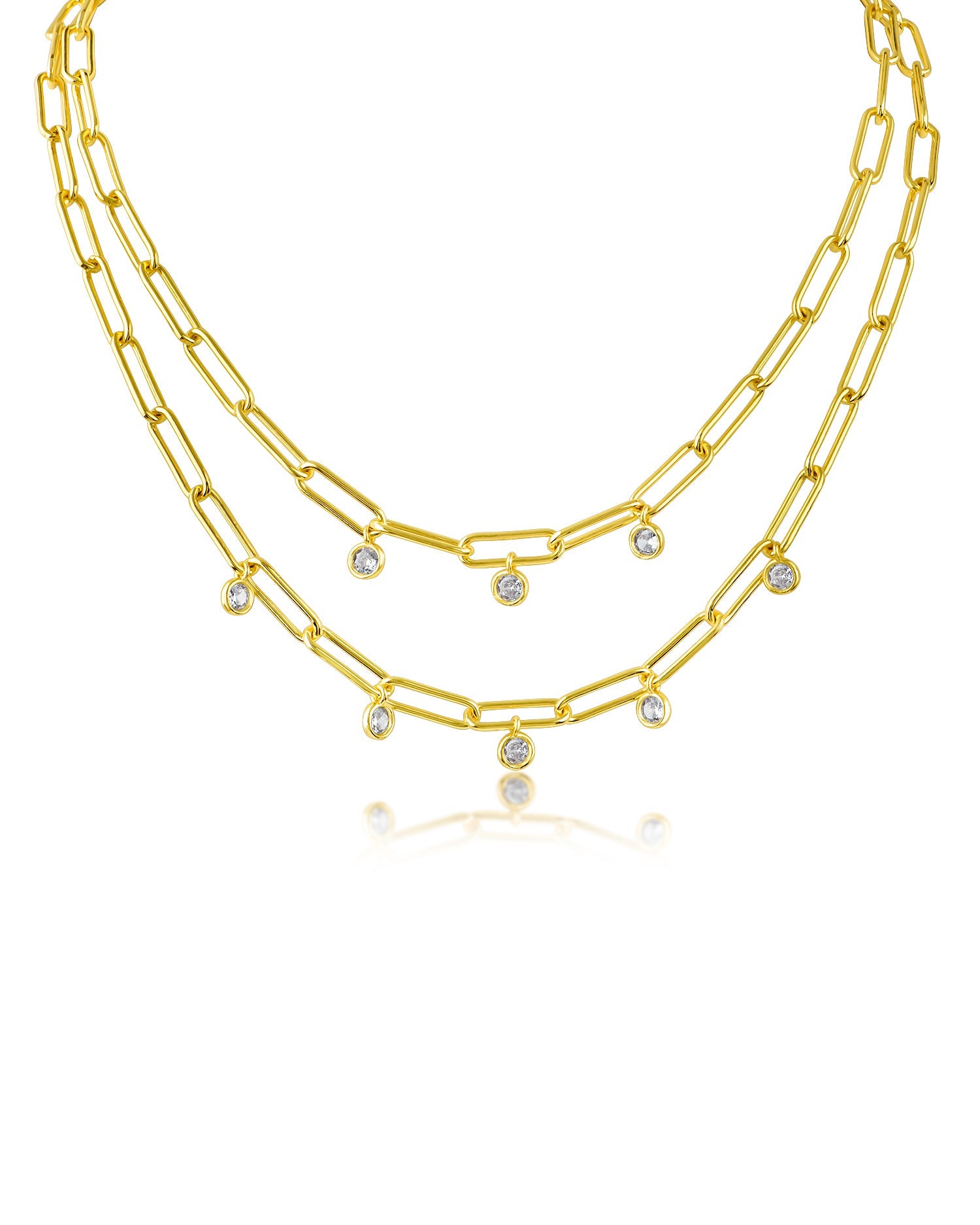 Gold-Plated Double-Strand Chain & CZ Necklace