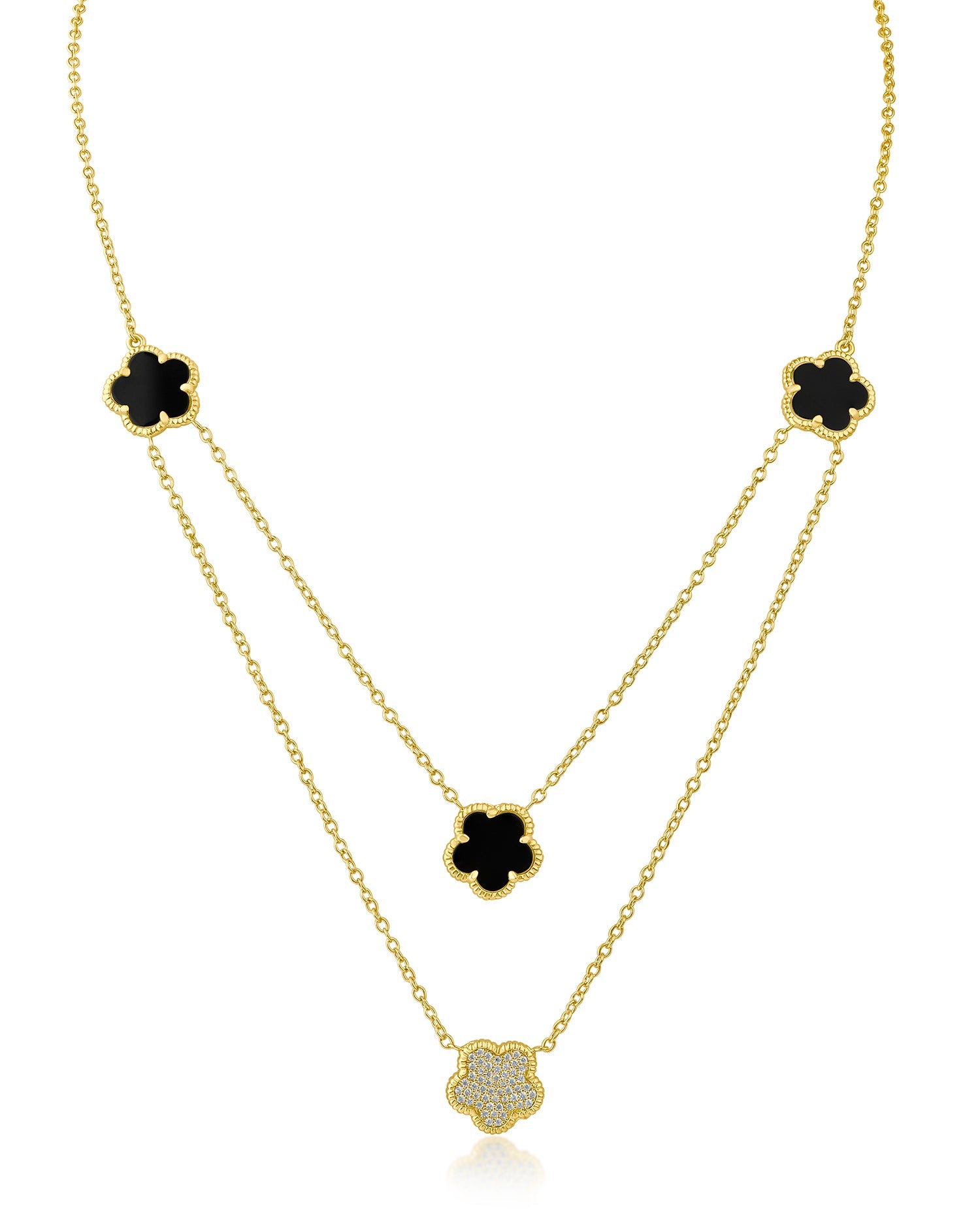 Pavé CZ & Resin Clover Layered Necklace