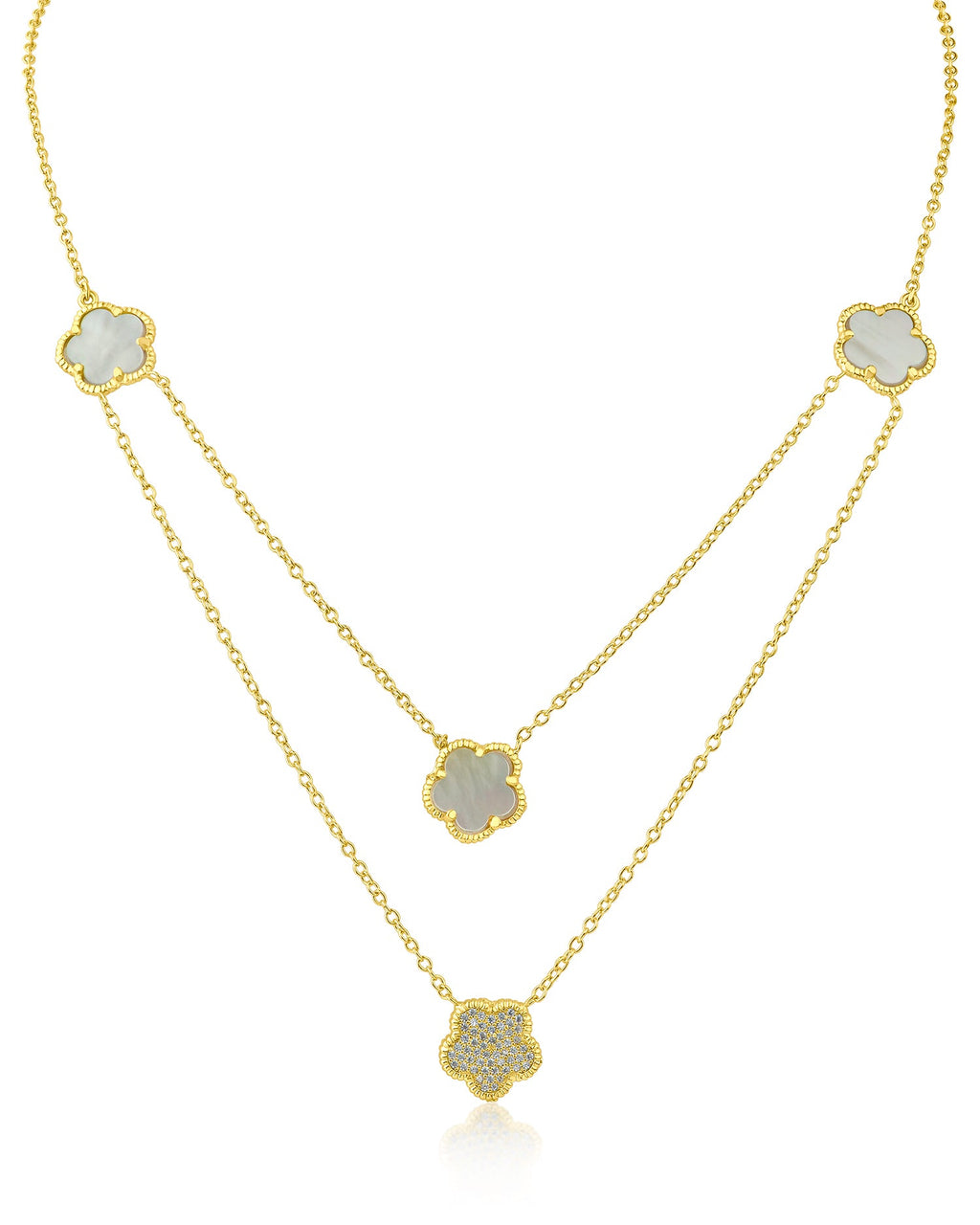 Pavé CZ & Resin Clover Layered Necklace