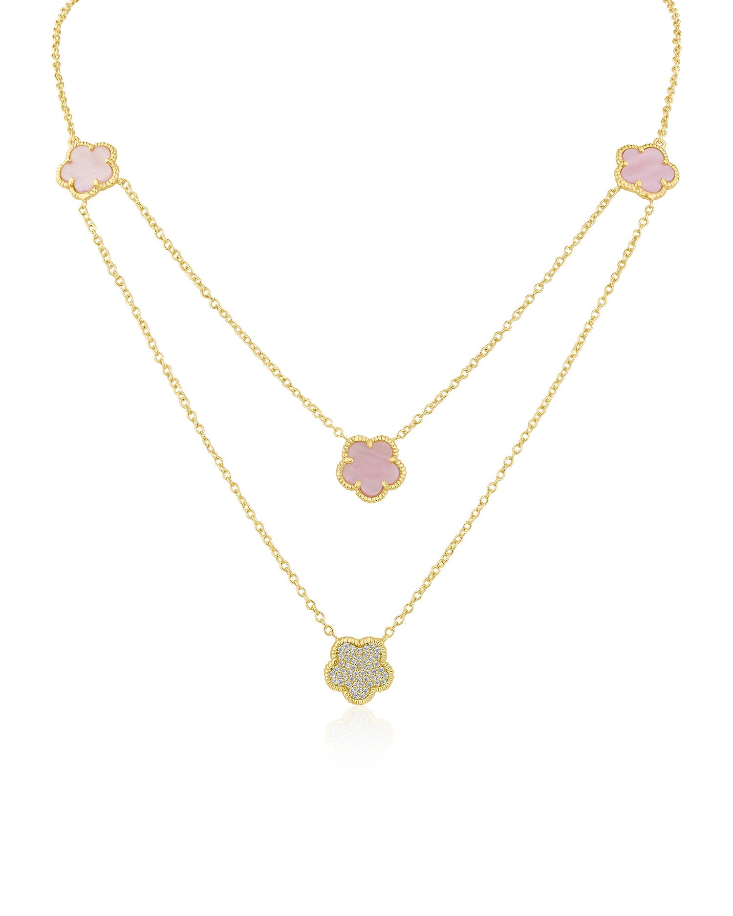 Pavé CZ & Resin Clover Layered Necklace