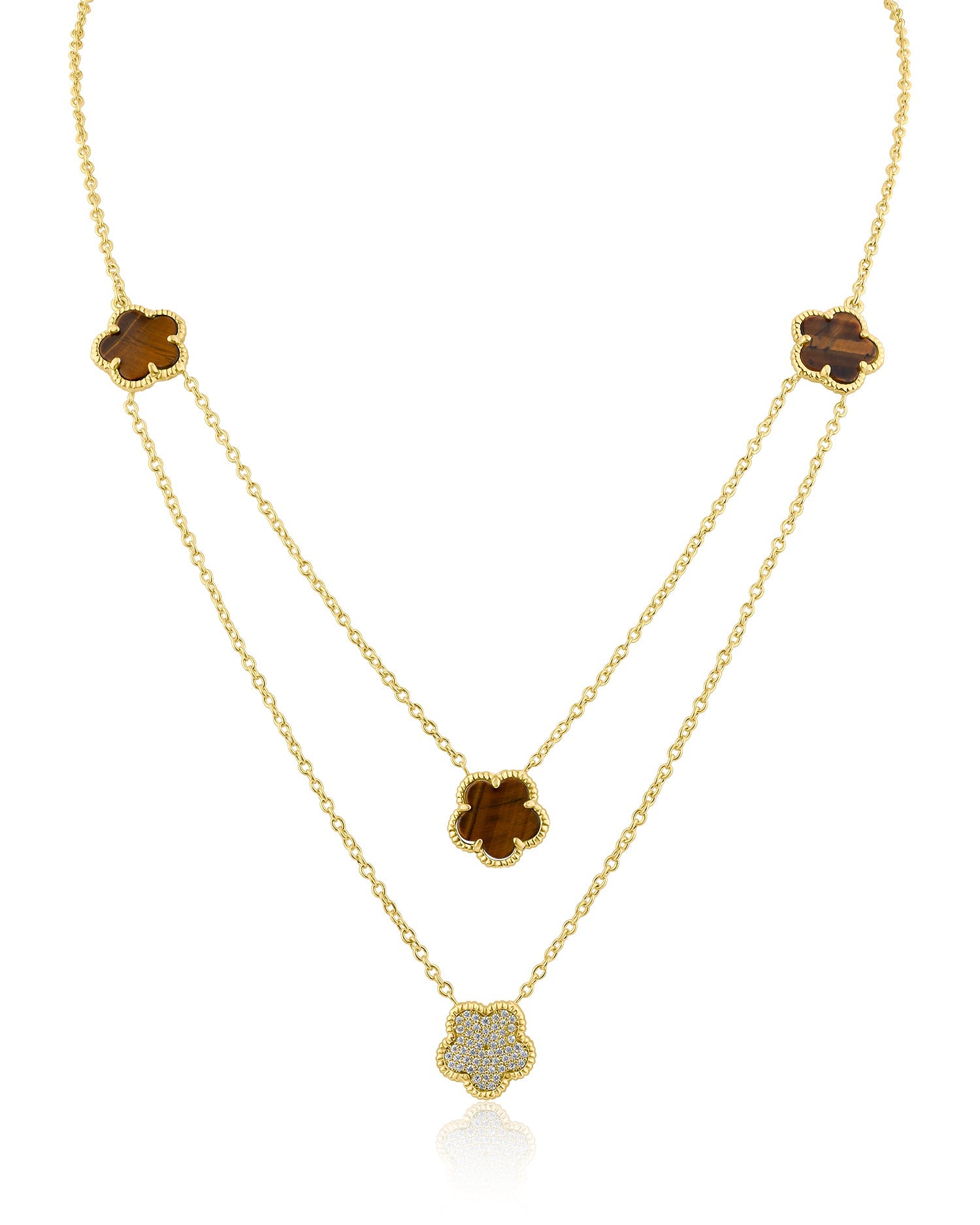 Pavé CZ & Resin Clover Layered Necklace