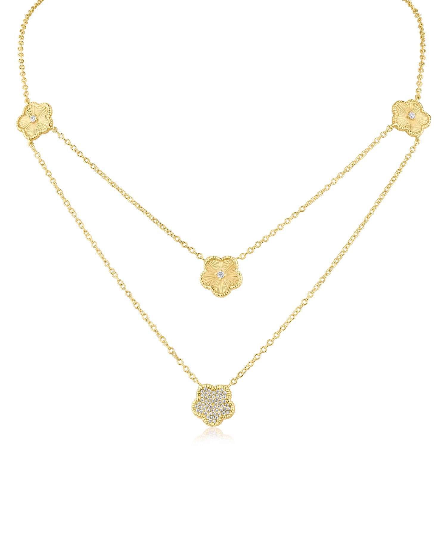 Pavé CZ Double-Strand Clover Necklace