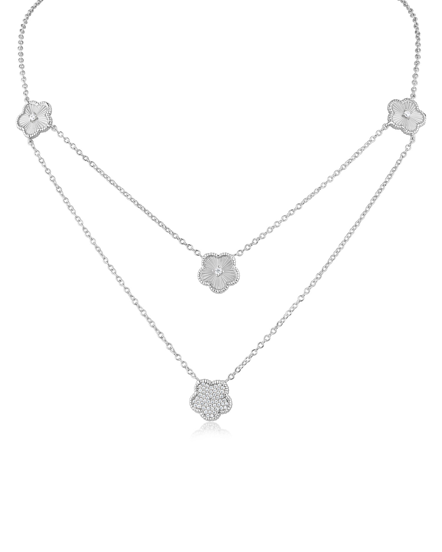 Pavé CZ Double-Strand Clover Necklace