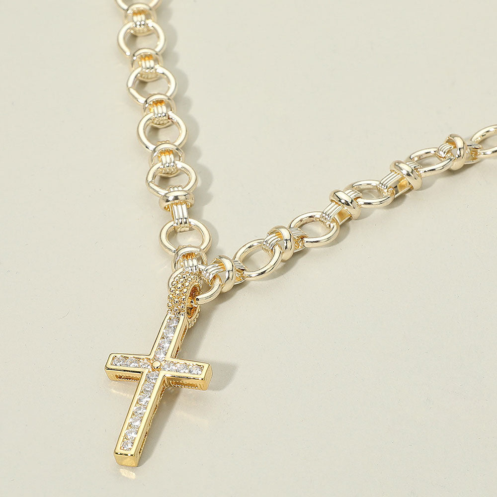 14K Gold-Plated Pavé CZ Cross Necklace